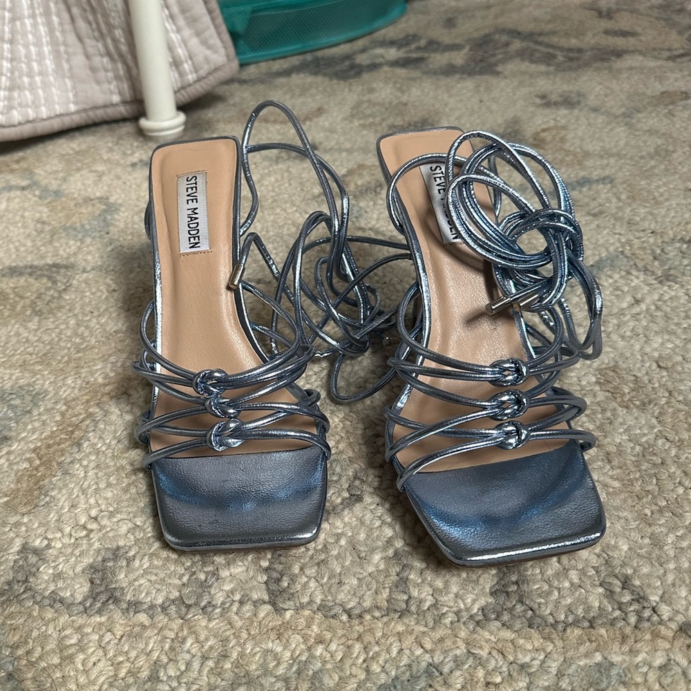 Steve Madden Lace Up Blue Metallic Stiletto Heels Super Sexy